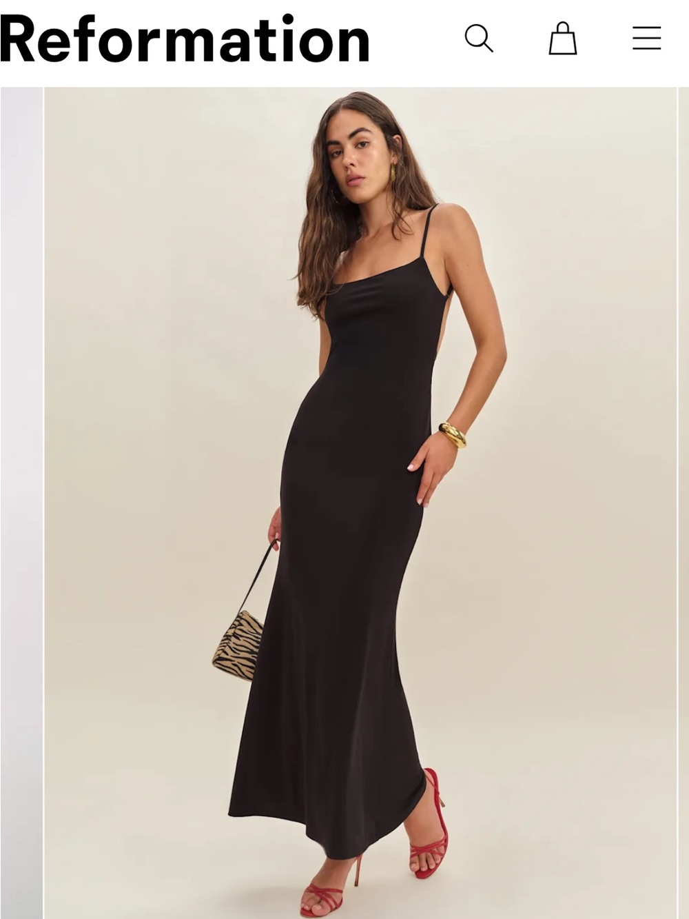 Reformation Black Slip Maxi Dress with Slim Straps